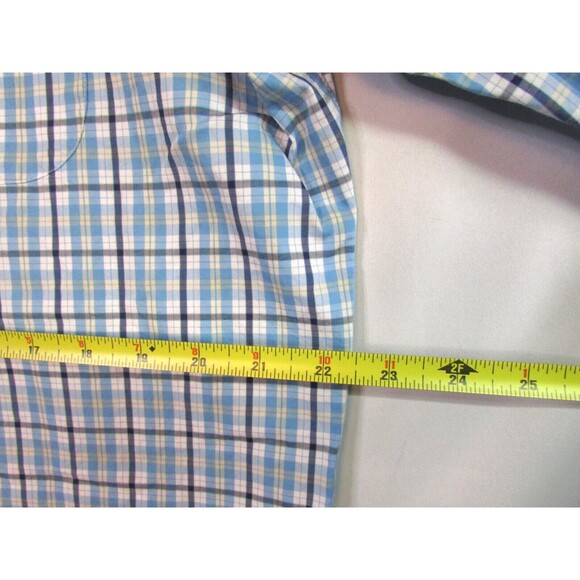 Peter Millar Men's Button Down Long Sleeve Blue Plaid Cotton Large Dress Shirt - Picture 13 of 14